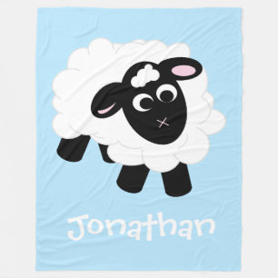 Cute Cartoon Sheep Blue Name Fleece Blanket