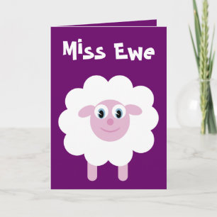 Cute Cartoon Sheep Miss Ewe Customizable Purple Card