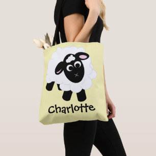 Cute Cartoon Sheep Name Yellow Tote Bag