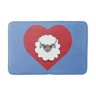 Cute Cartoon Sheep With Heart in Background Bath Mat