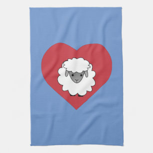 Cute Cartoon Sheep With Heart in Background Kitchen Towel