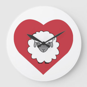 Cute Cartoon Sheep With Heart in Background Large Clock