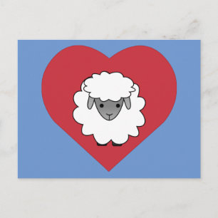 Cute Cartoon Sheep With Heart in Background Postcard