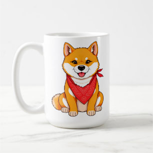 Cute Cartoon Shiba Inu Dog with Red Bandana Coffee Mug