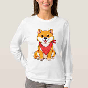 Cute Cartoon Shiba Inu Dog with Red Bandana T-Shirt