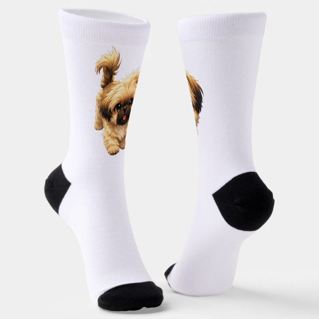 Cute Cartoon Shih Tzu Dog Socks (Angled)