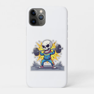 “Cute Cartoon Skeleton Weightlifter • Funny Gym Ba iPhone 11 Pro Case