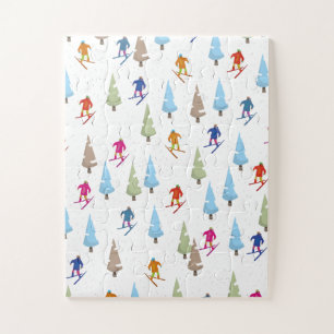 Cute Cartoon Ski slope pattern Jigsaw Puzzle