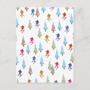 Cute Cartoon Ski slope pattern Postcard