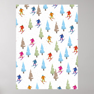 Cute Cartoon Ski slope pattern Poster