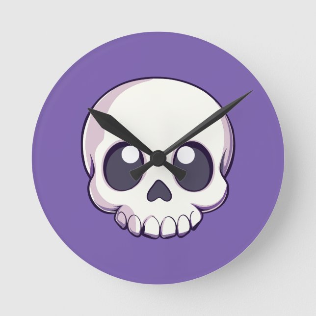 Cute Cartoon Skull Halloween Round Clock (Front)