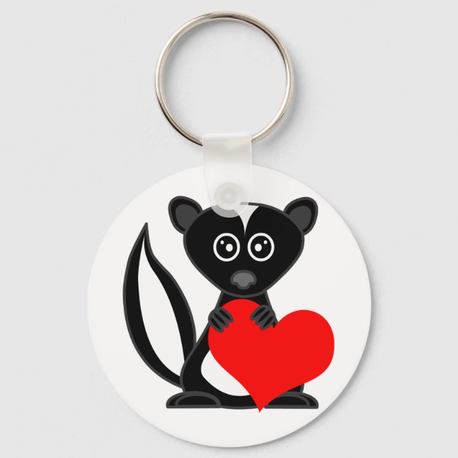Cute Cartoon Skunk Holding Heart Keychain (Front)