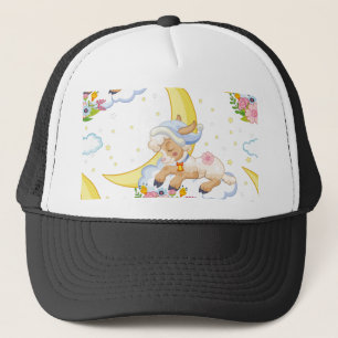 Cute cartoon sleepy lamb trucker hat
