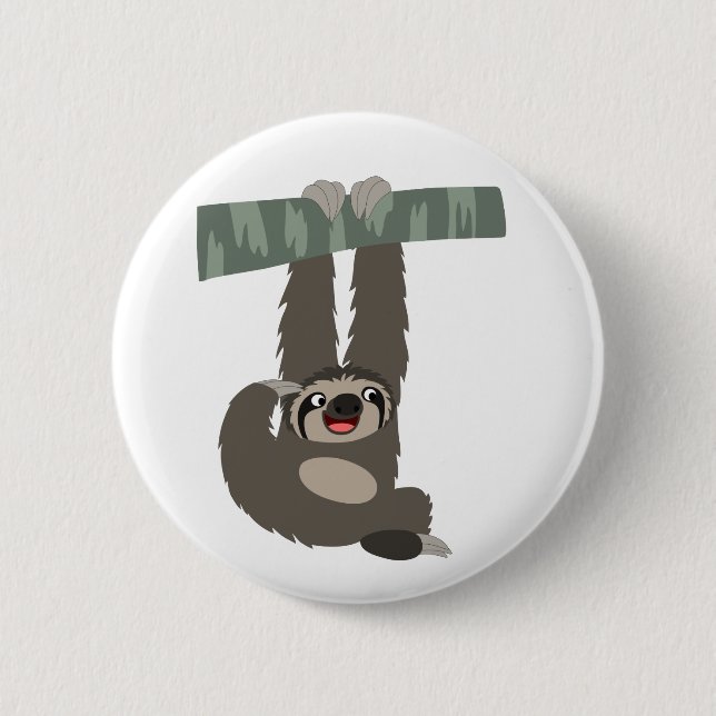 Cute Cartoon Sloth Dangling From a Branch 2 Inch Round Button (Front)