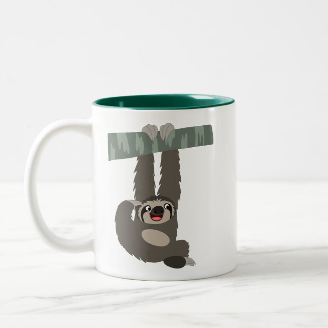 Cute Cartoon Sloth Dangling From a Branch Mug (Left)