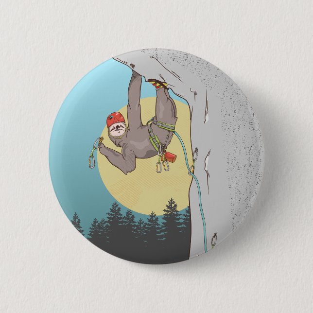 Cute cartoon sloth rock climbing 2 inch round button (Front)