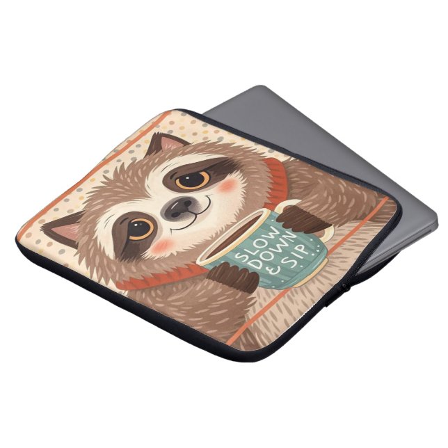 Cute Cartoon sloth with exaggerated sleepy eyes  Laptop Sleeve (Front Top)