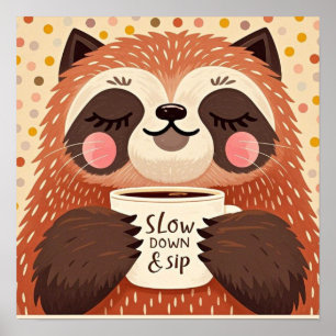 Cute Cartoon sloth with exaggerated sleepy eyes  Poster