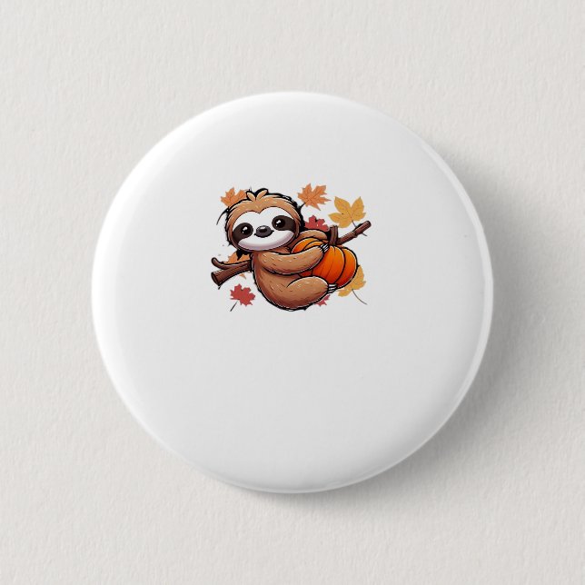 Cute Cartoon Sloth with Pumpkin - Autumn Season Ov 2 Inch Round Button (Front)