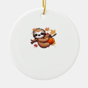 Cute Cartoon Sloth with Pumpkin - Autumn Season Ov Ceramic Ornament
