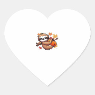 Cute Cartoon Sloth with Pumpkin - Autumn Season Ov Heart Sticker