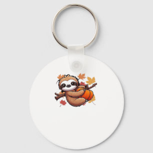 Cute Cartoon Sloth with Pumpkin - Autumn Season Ov Keychain