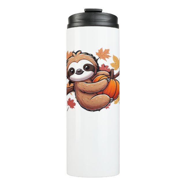 Cute Cartoon Sloth with Pumpkin - Autumn Season Ov Thermal Tumbler (Front)