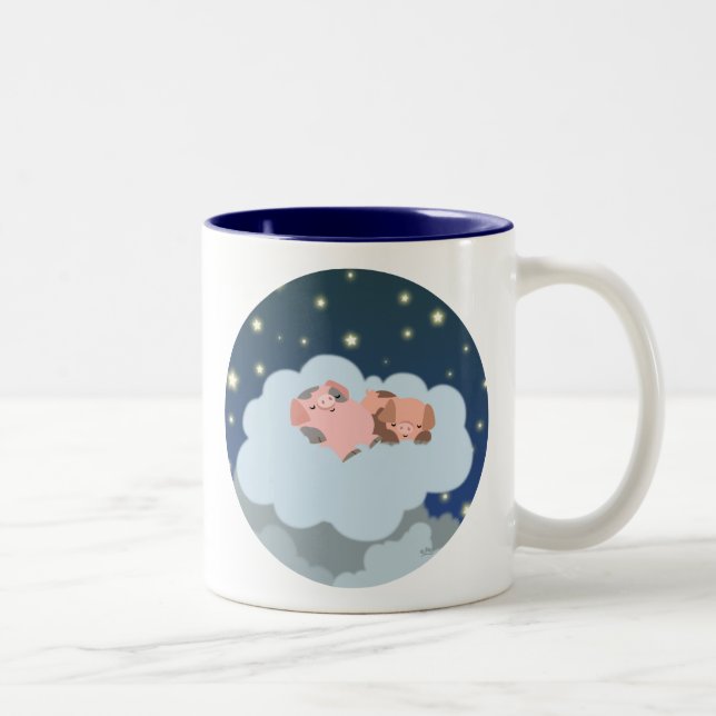 Cute Cartoon Slumbering Piglets Mug (Right)