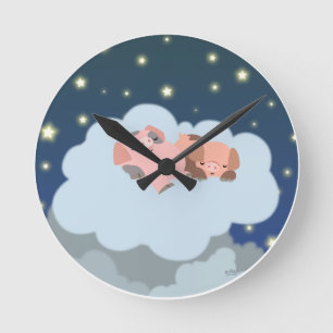 Cute Cartoon Slumbering Piglets Wall Clock