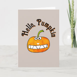 Cute Cartoon Smiling Hello Pumpkin Autumn Fall Card