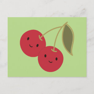 Cute Cartoon Smiling Kawaii Cherries Postcard