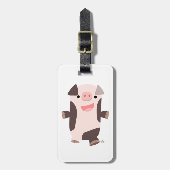 Cute Cartoon Smiling Pig Luggage Tag (Front Vertical)