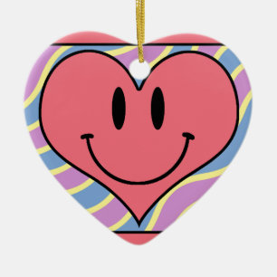 Cute Cartoon Smiling Valentine's Day Retro Heart Ceramic Ornament