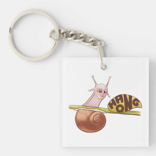Cute Cartoon Snail on a Plant with Positive Messag Keychain
