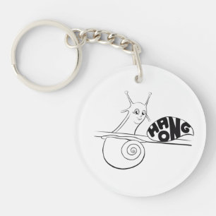 Cute Cartoon Snail on a Plant with Positive Messag Keychain
