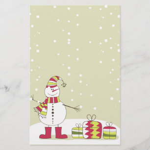 Cute Cartoon Snowman and Presents Stationery