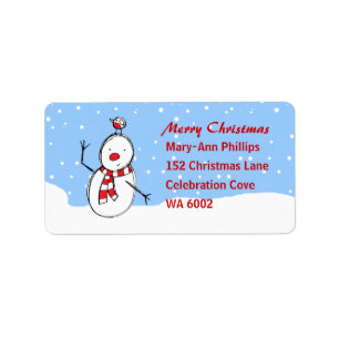 Cute Cartoon Snowman and robin Label
