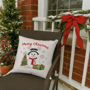 Cute Cartoon Snowman Christmas Outdoor Pillow