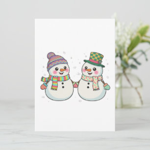 Cute Cartoon Snowman Couple Holding Hands Winter Invitation
