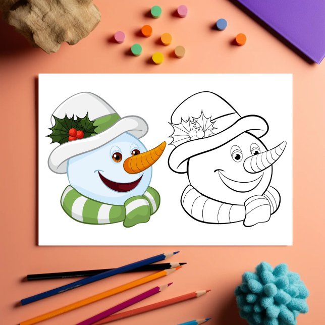 Cute Cartoon snowman head colouring page (Creator Uploaded)