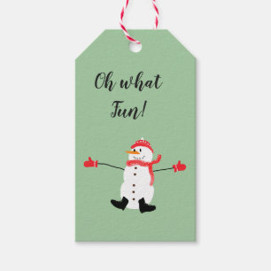 Cute Cartoon Snowman Oh What Fun Sage Green Gift Tags