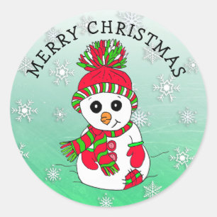 Cute Cartoon Snowman Snowflake Christmas Classic Round Sticker