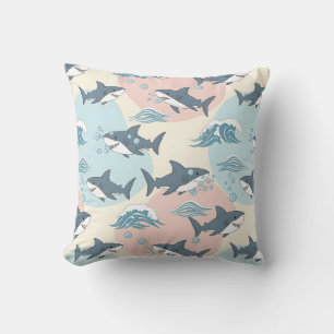 Cute Cartoon Soft Nautical Shark Pattern Throw Pillow