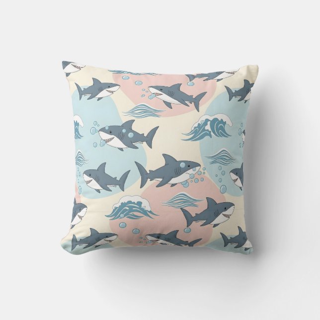 Cute Cartoon Soft Nautical Shark Pattern Throw Pillow (Front)
