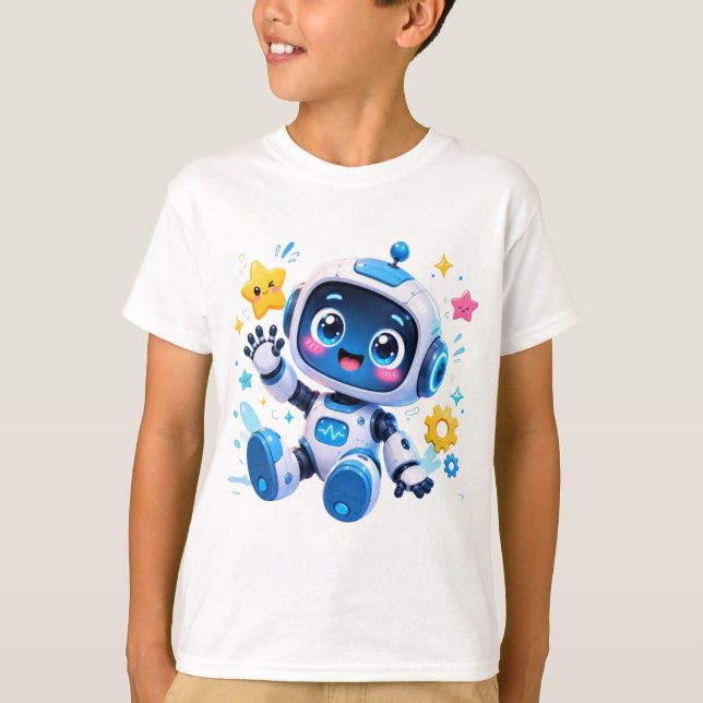Cute Cartoon Space Robot T-Shirt (Front)
