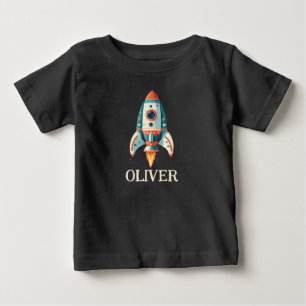 Cute Cartoon Space Rocket Personalized Baby T-Shirt
