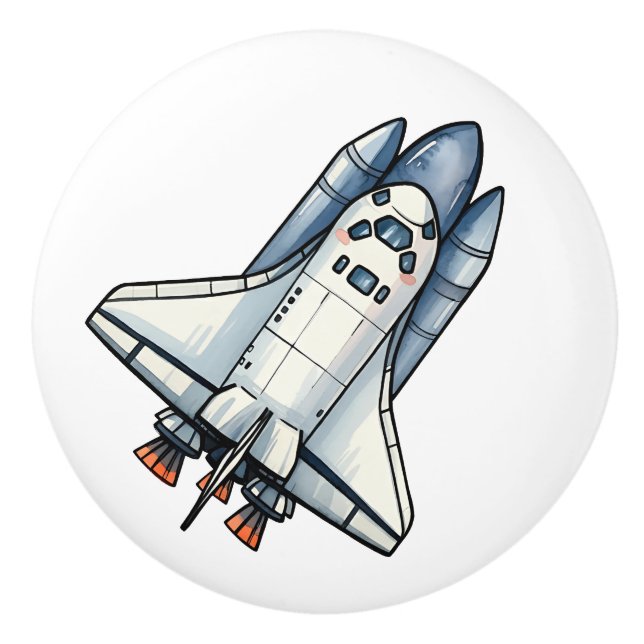 Cute Cartoon Spaceship Personalized Ceramic Knob (Front)