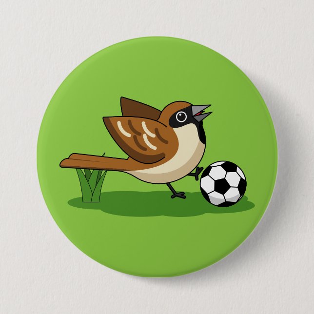 Cute Cartoon Sparrow Playing Soccer 3 Inch Round Button (Front)