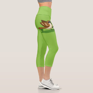 Cute Cartoon Sparrow Playing Soccer Capri Leggings