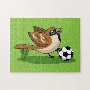 Cute Cartoon Sparrow Playing Soccer Jigsaw Puzzle